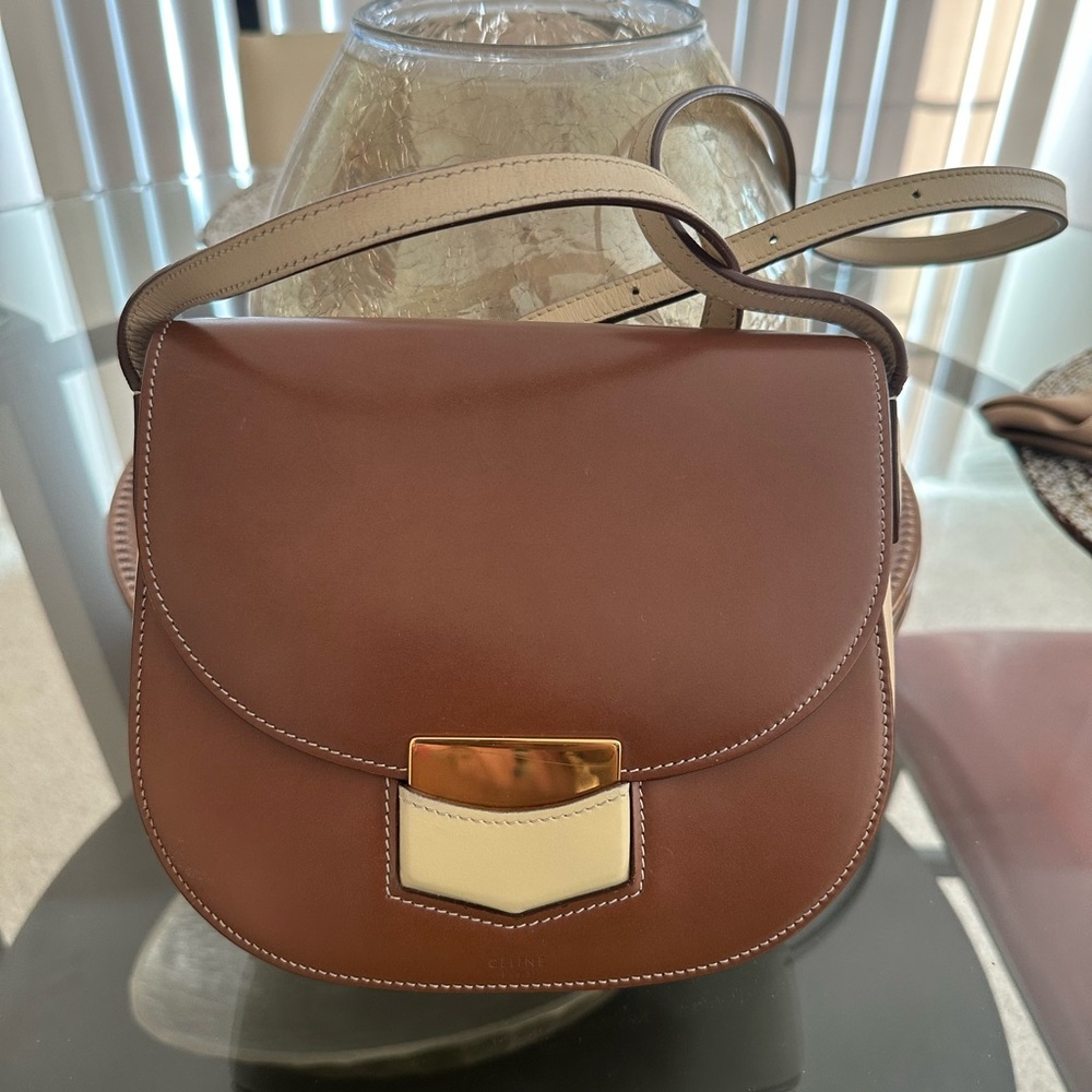 Celine Trotteur Crossbody Flap Bag Two Tone Beige/Brown